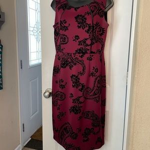 Enfocus Studios Dress. Burgundy with black embroidery.
